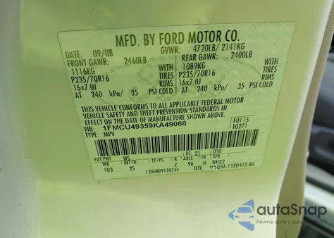 2009 Ford Escape Hybrid Limited z USA, uszkodzony, nr VIN 1FMCU49359KA49066